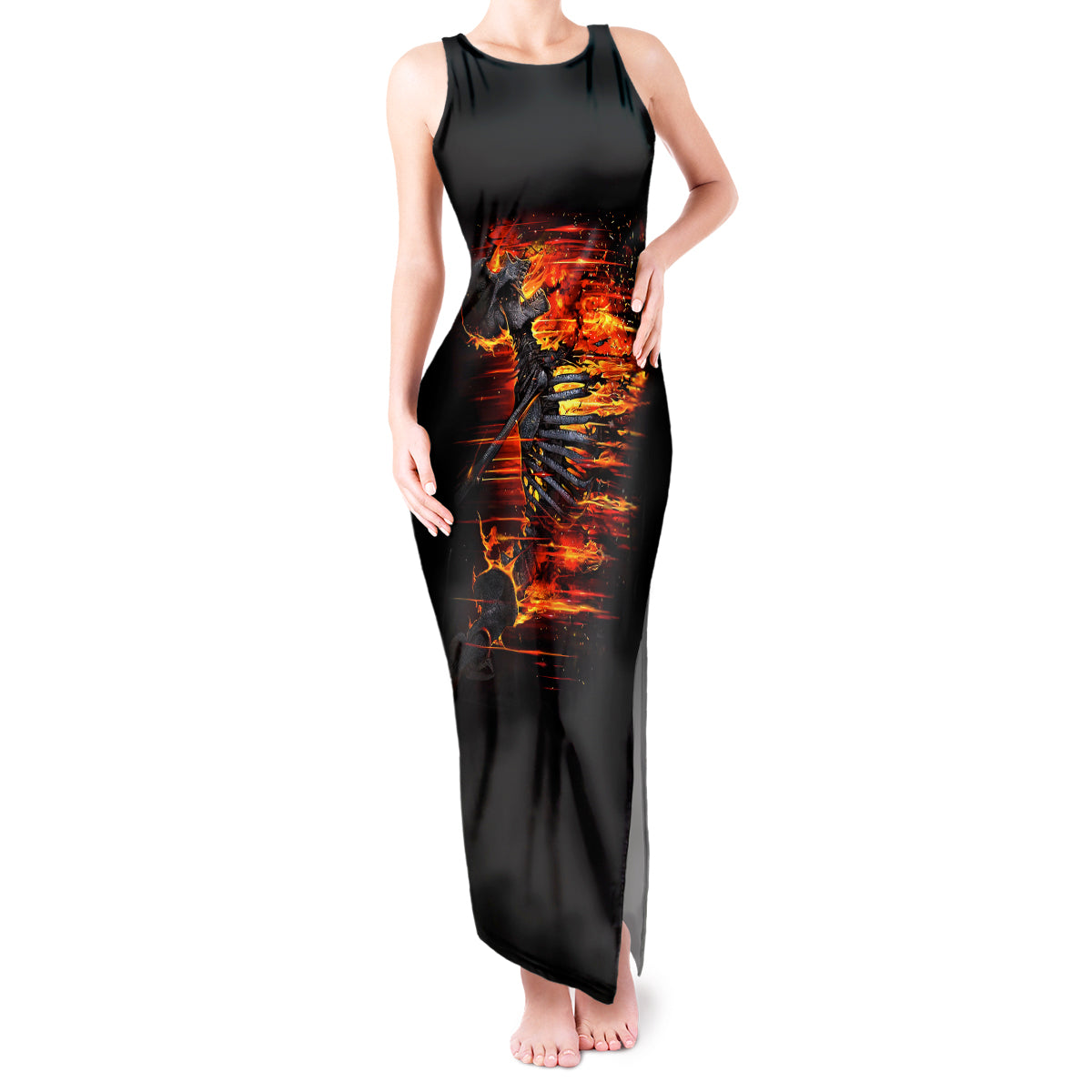 Fire Skull Tank Maxi Dress Dead Fire Skeleton Scream - Wonder Print Shop