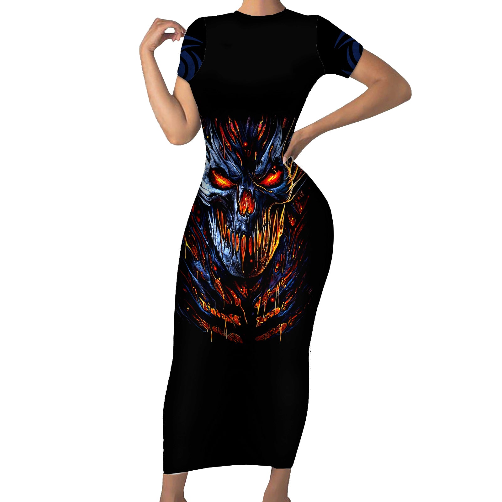 Devil Skull Short Sleeve Bodycon Dress Devil Face Scream - Wonder Print Shop