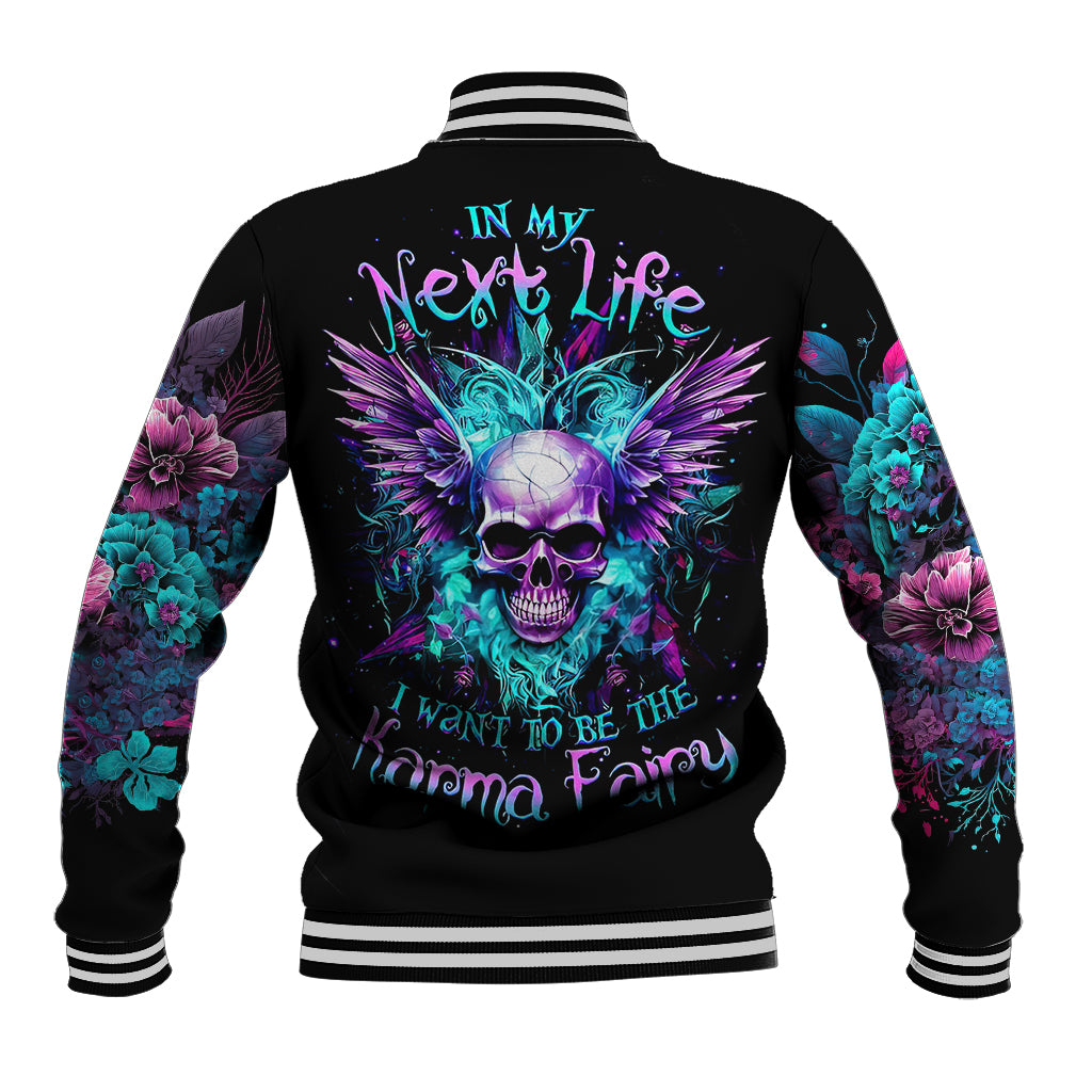 Wings Skull Baseball Jacket Want To Be Karma Fairy Rose Skull - Wonder Print Shop