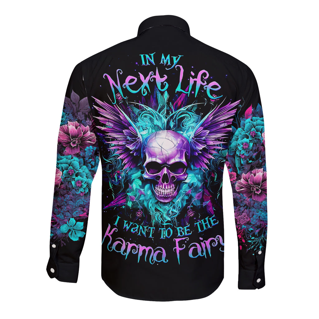 Wings Skull Long Sleeve Button Shirt Want To Be Karma Fairy Rose Skull - Wonder Print Shop