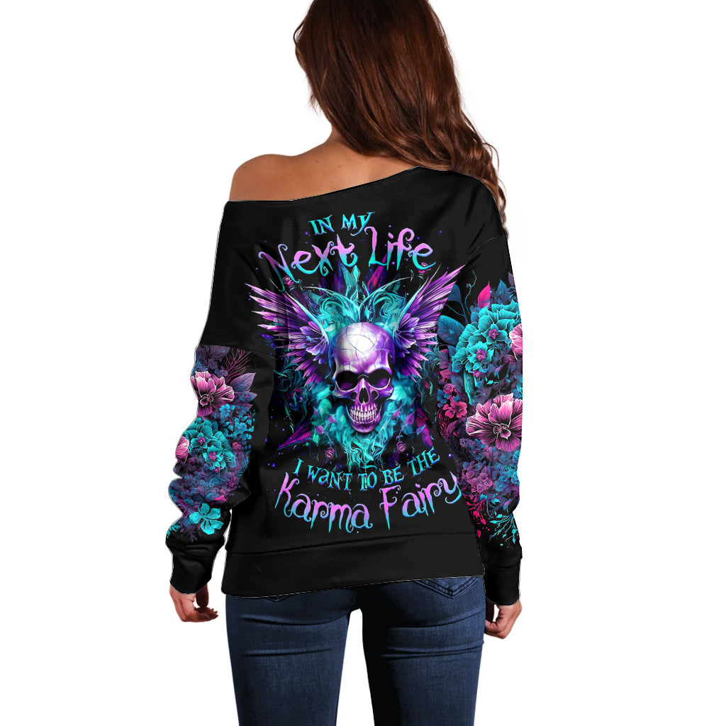 Wings Skull Off Shoulder Sweater Want To Be Karma Fairy Rose Skull - Wonder Print Shop