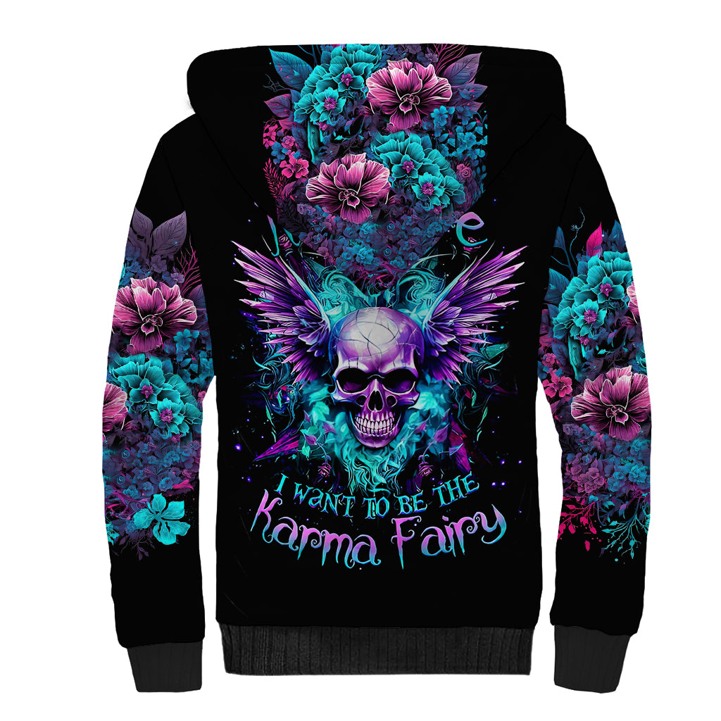 Wings Skull Sherpa Hoodie Want To Be Karma Fairy Rose Skull - Wonder Print Shop