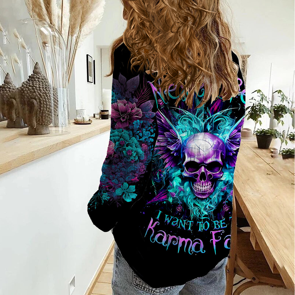 wings-skull-women-casual-shirt-want-to-be-karma-fairy-rose-skull