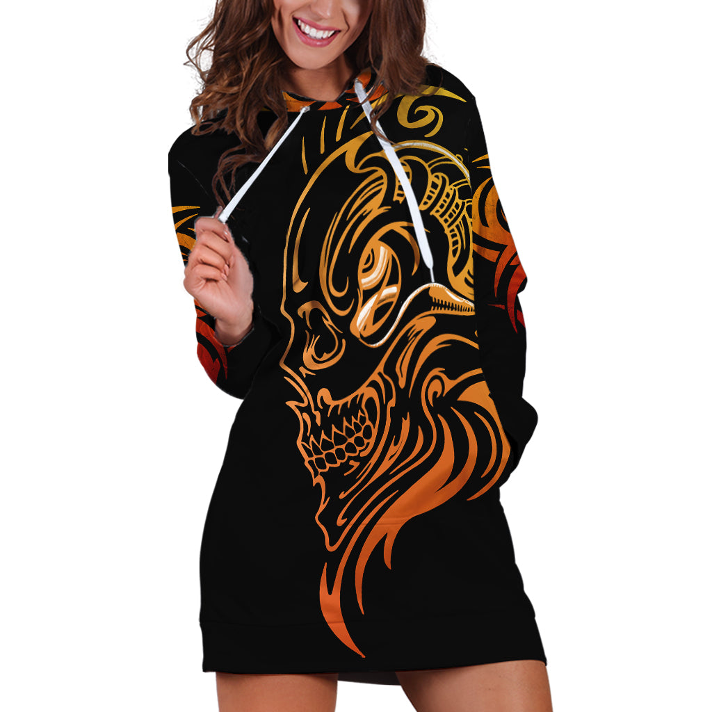 Tattoo Skull Hoodie Dress Golden Skull Face Tattoo - Wonder Print Shop