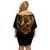 Tattoo Skull Off Shoulder Short Dress Golden Skull Face Tattoo - Wonder Print Shop