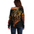 Tattoo Skull Off Shoulder Sweater Golden Skull Face Tattoo - Wonder Print Shop