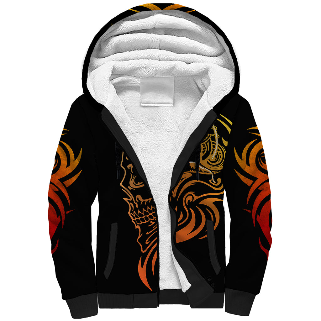 Tattoo Skull Sherpa Hoodie Golden Skull Face Tattoo - Wonder Print Shop