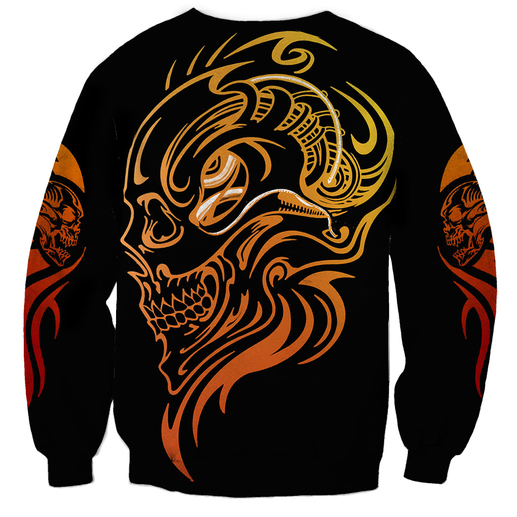 Black unisex sweatshirt with golden tattoo skull face graphic on back