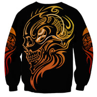 Black unisex sweatshirt with golden tattoo skull face graphic on back