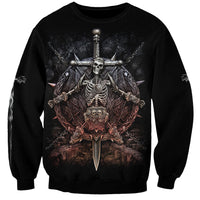 Black unisex sweatshirt with skull warrior sword graphic on front