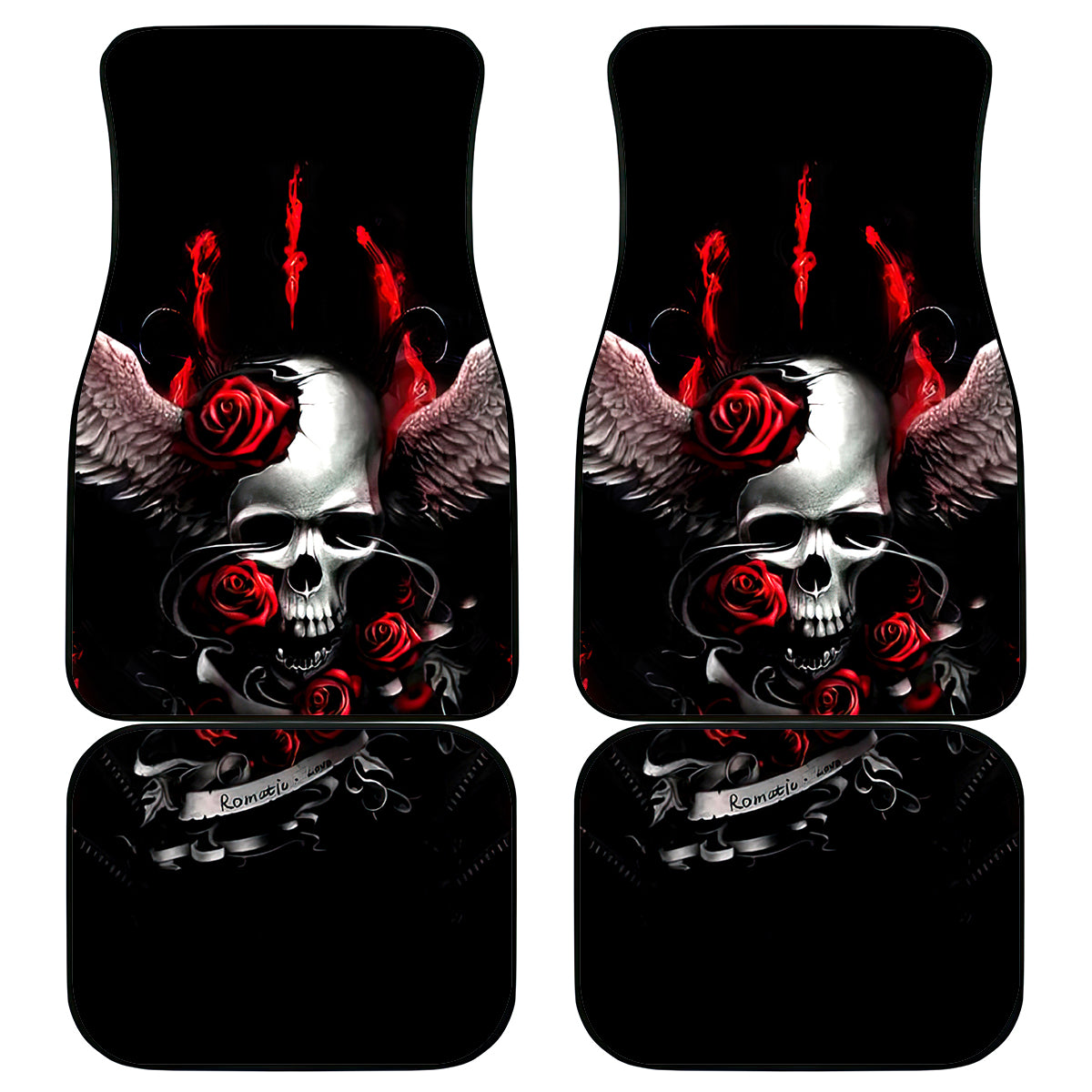 Wings Rose Skull Car Mats Romantic Rose Skull Wings - Wonder Print Shop