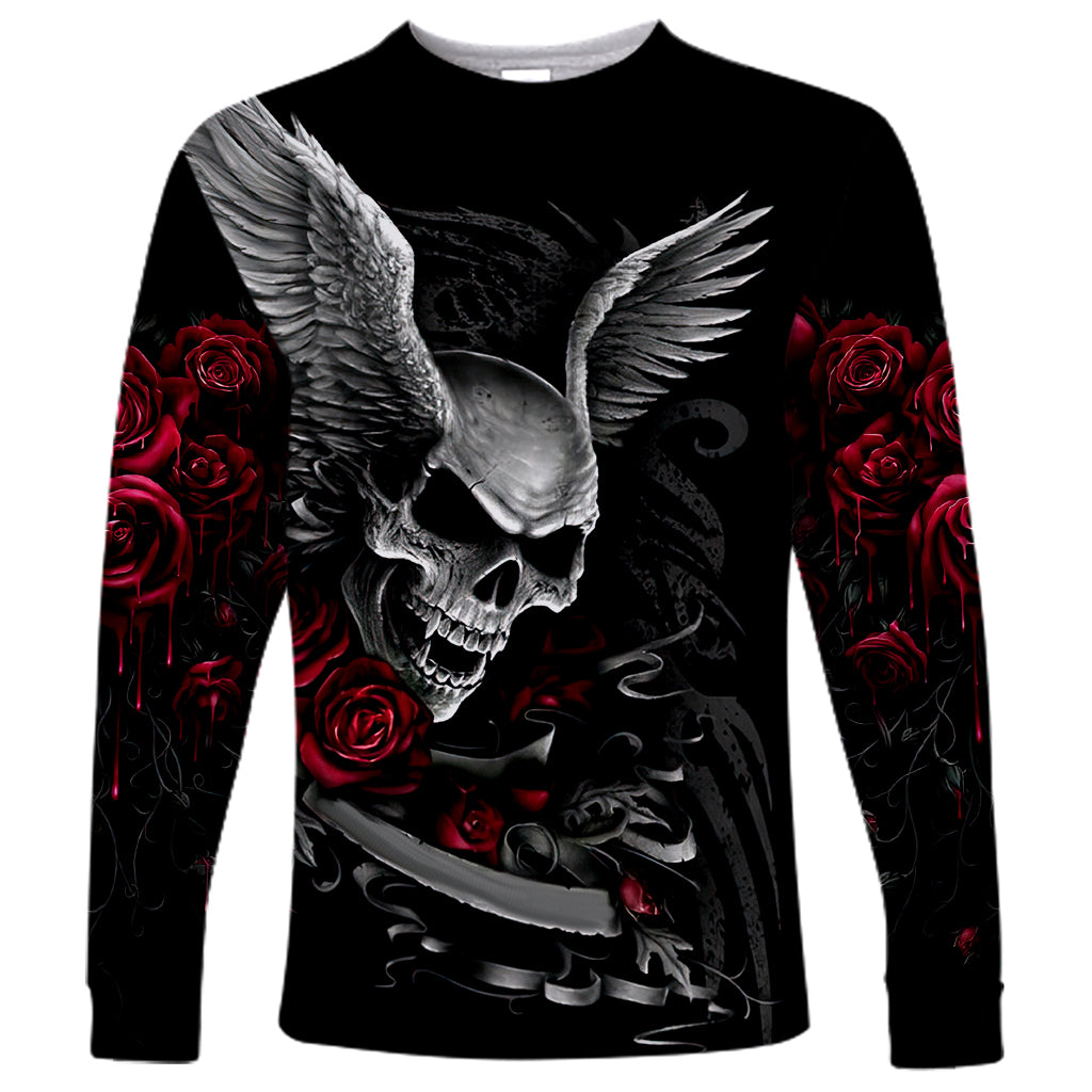 Wings Rose Skull Long Sleeve Shirt Romantic Rose Skull Wings - Wonder Print Shop