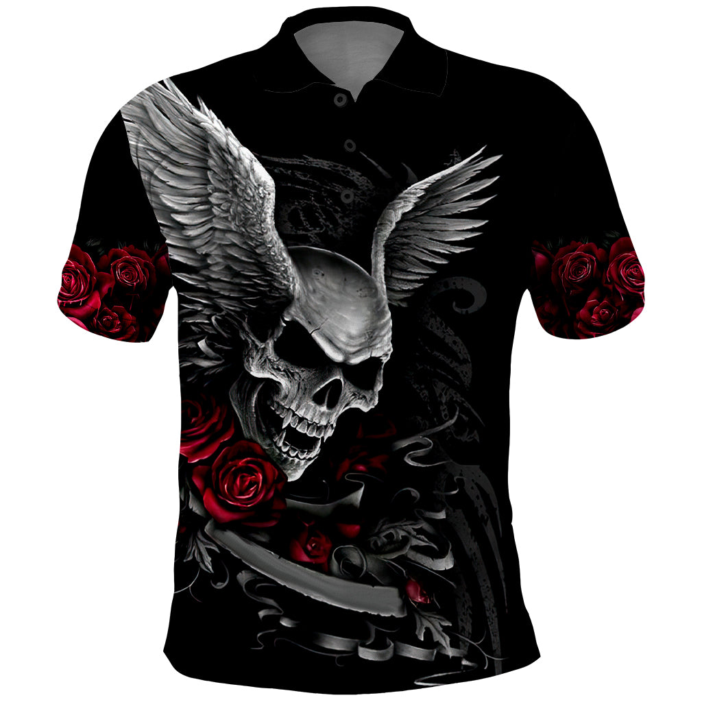 Wings Rose Skull Polo Shirt Romantic Rose Skull Wings - Wonder Print Shop