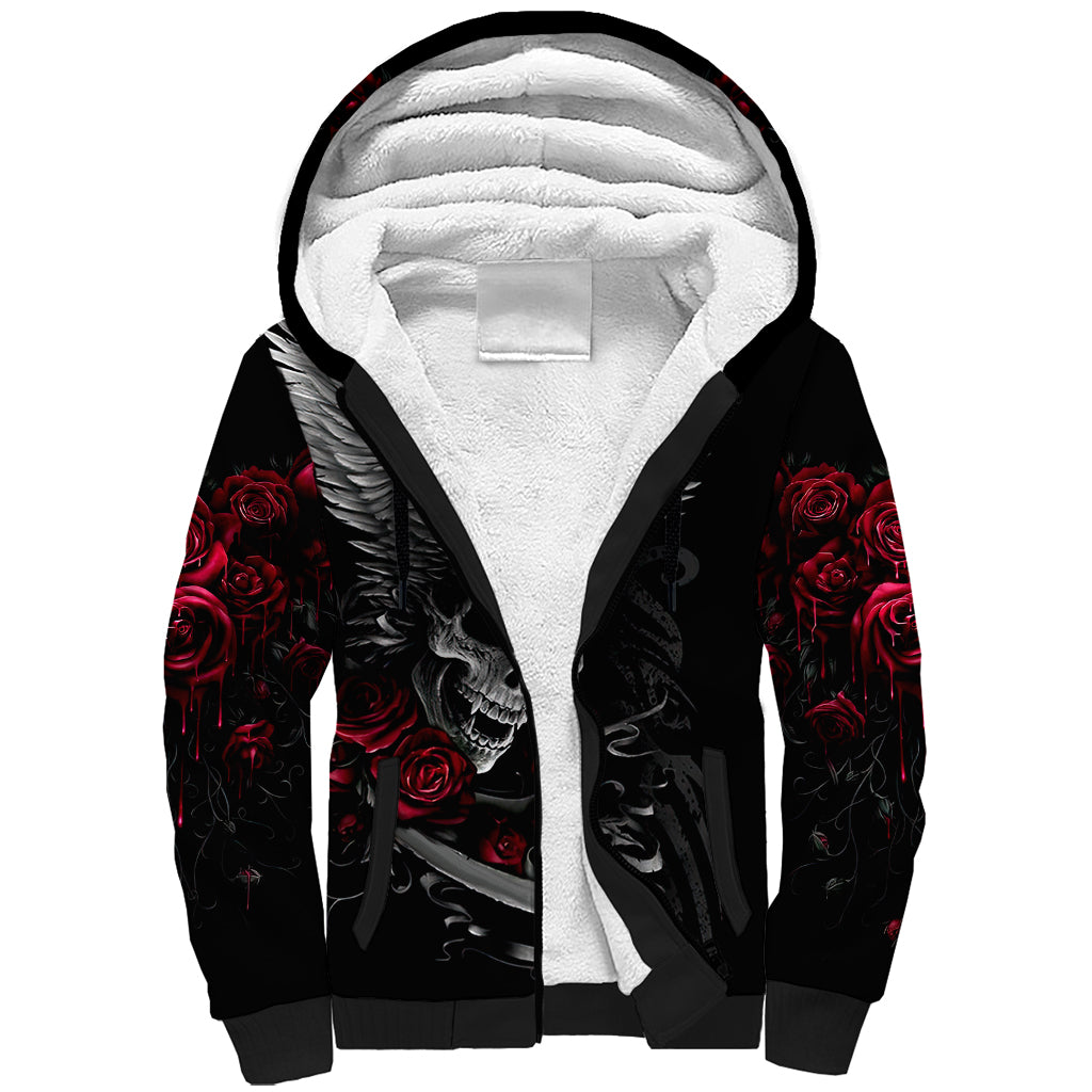 Wings Rose Skull Sherpa Hoodie Romantic Rose Skull Wings - Wonder Print Shop