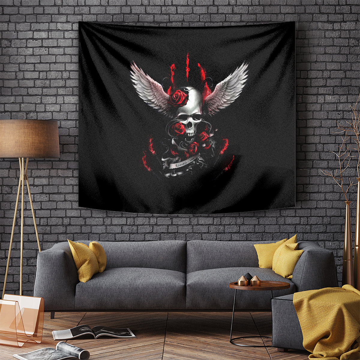 Wings Rose Skull Tapestry Romantic Rose Skull Wings - Wonder Print Shop