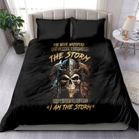 Black warrior skull bedding set with bold storm text and skull rider graphic