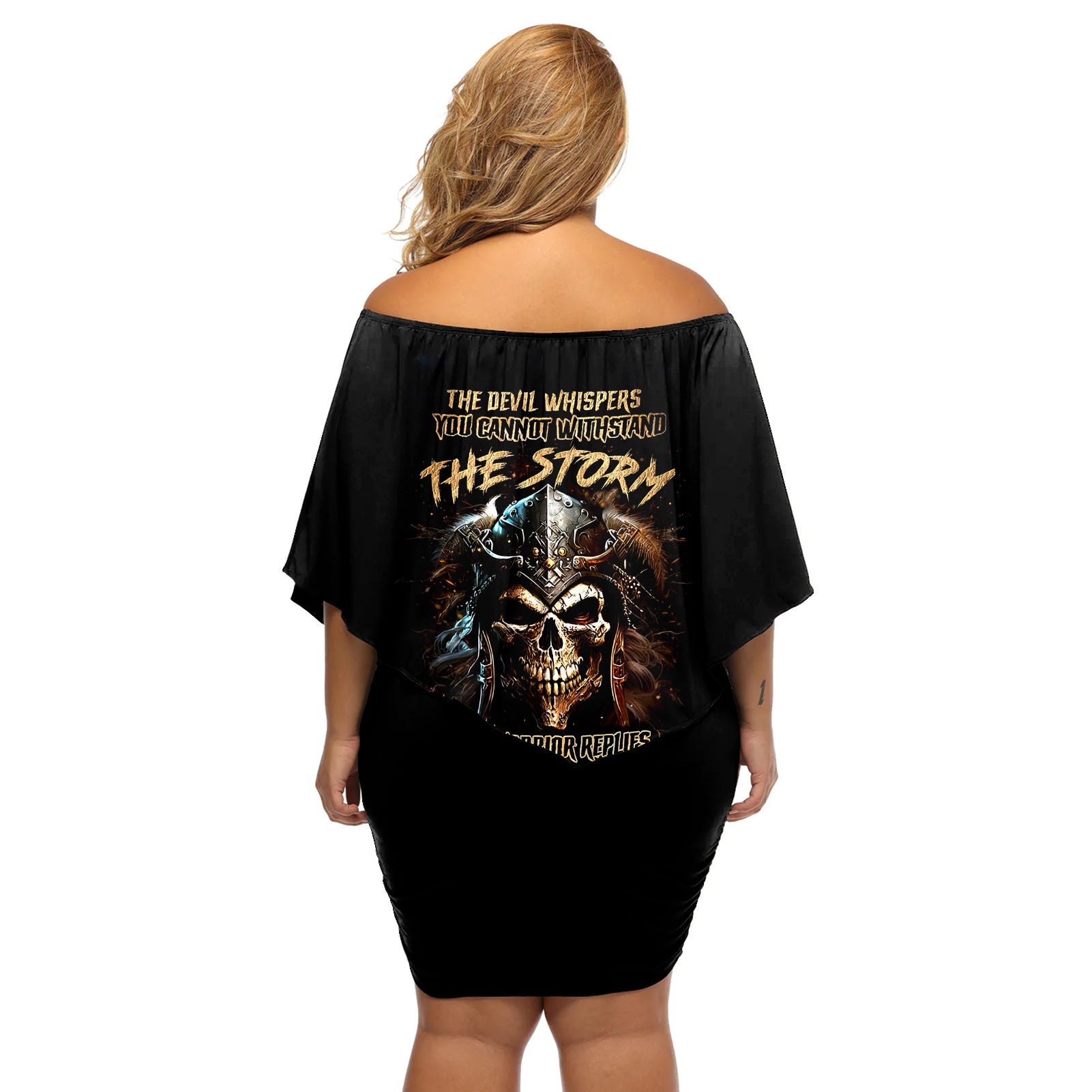 Warrior Skull Off Shoulder Short Dress The Warrior Replies Iam The Storm - Wonder Print Shop