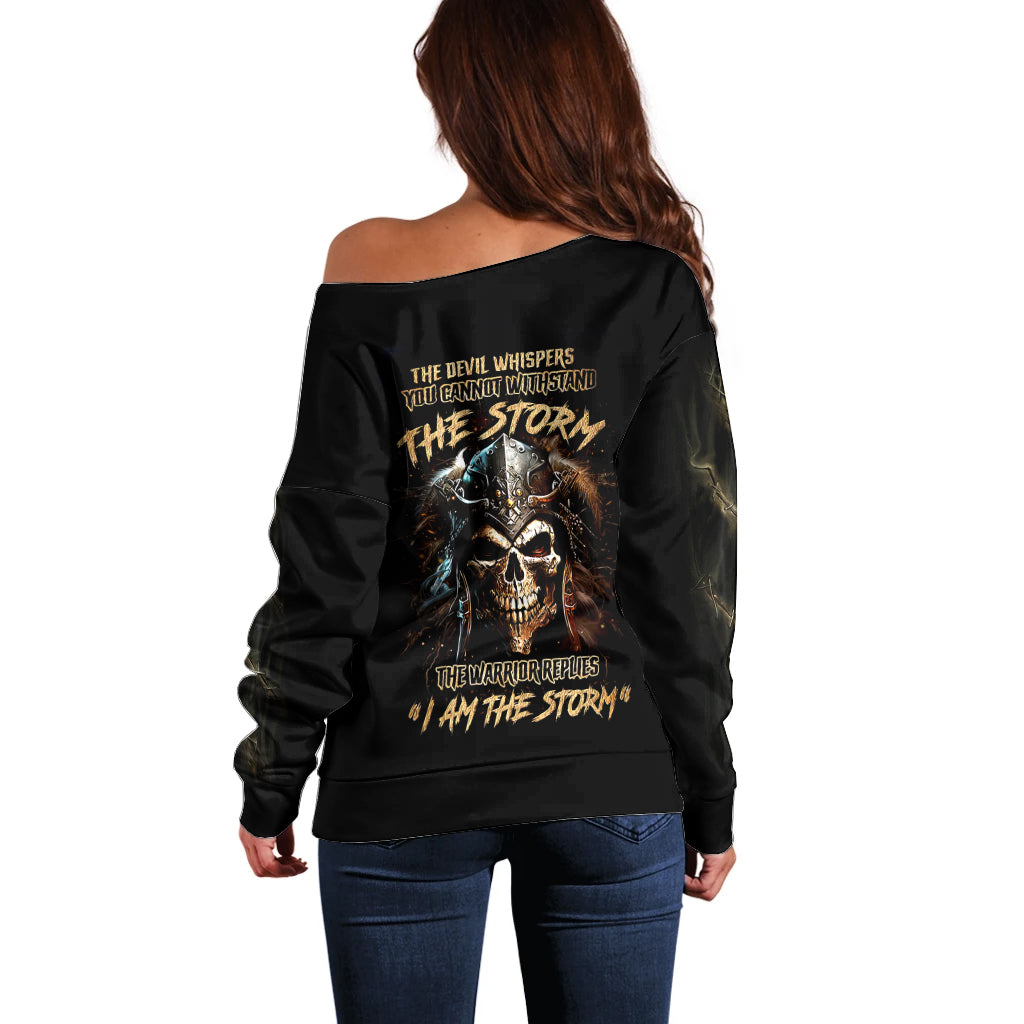 Warrior Skull Off Shoulder Sweater The Warrior Replies Iam The Storm - Wonder Print Shop