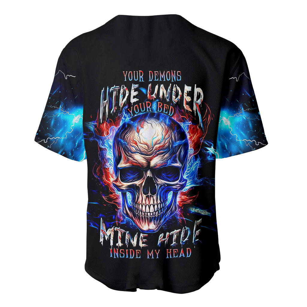 Fire Skull Baseball Jersey Your Demon Hide Under Your Bed - Wonder Print Shop