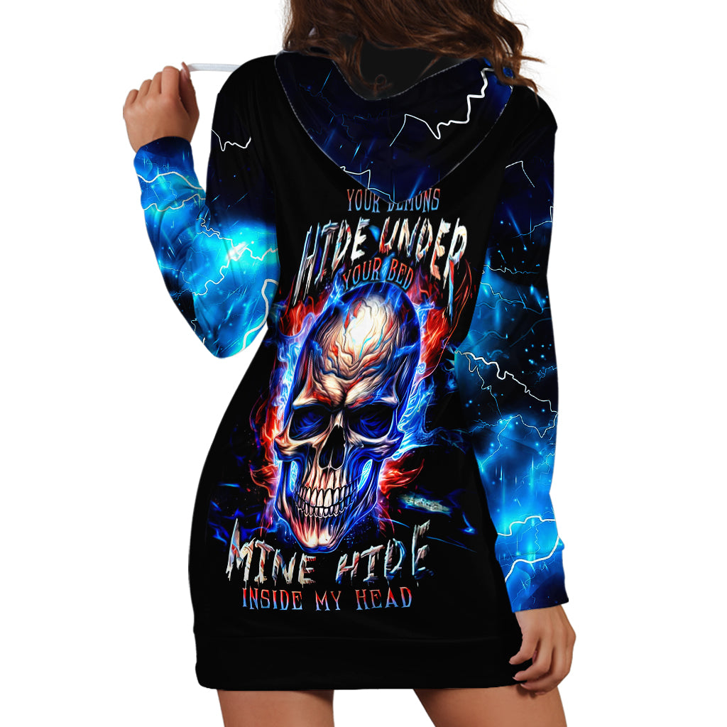 Fire Skull Hoodie Dress Your Demon Hide Under Your Bed - Wonder Print Shop