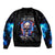 Fire Skull Sleeve Zip Bomber Jacket Your Demon Hide Under Your Bed - Wonder Print Shop