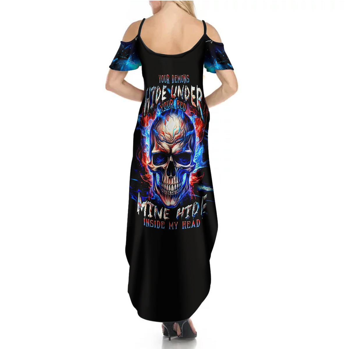 Fire Skull Summer Maxi Dress Your Demon Hide Under Your Bed - Wonder Print Shop