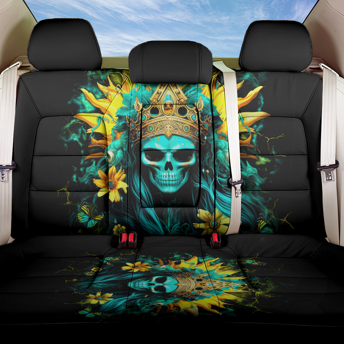 Sunflower Skull Back Car Seat Cover Bitch I'm Not A Princess I'm The Fucking Queen - Wonder Print Shop