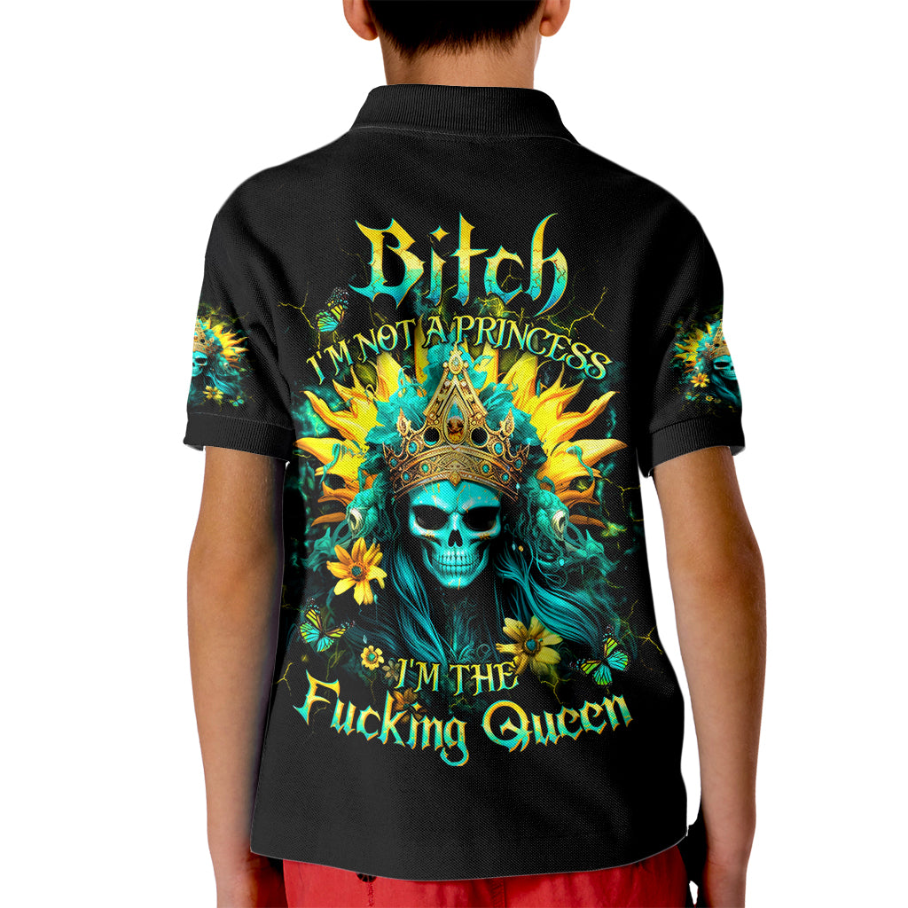 Sunflower Skull Kid Polo Shirt Bitch I'm Not A Princess I'm The Fucking Queen - Wonder Print Shop