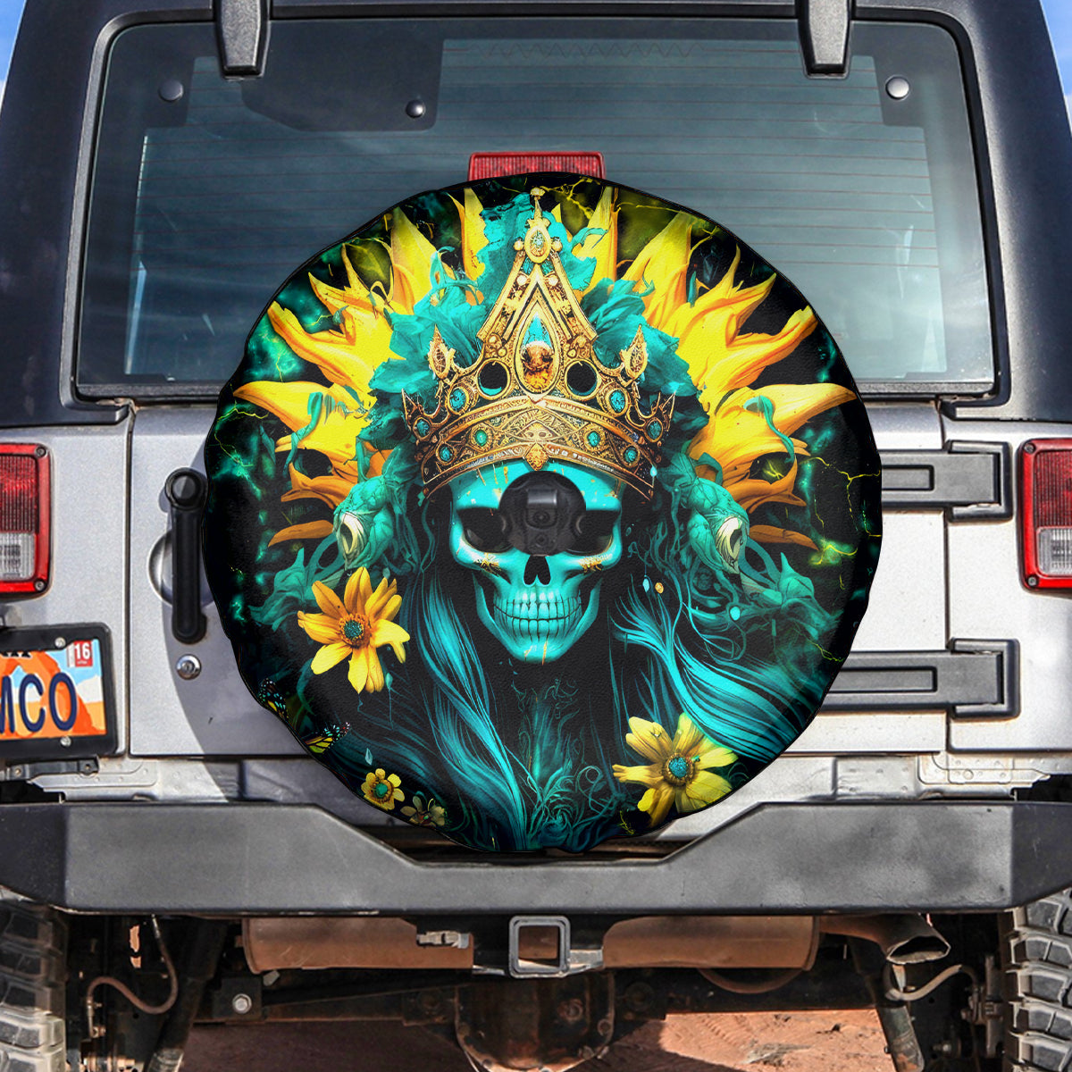 Sunflower Skull Spare Tire Cover Bitch I'm Not A Princess I'm The Fucking Queen - Wonder Print Shop