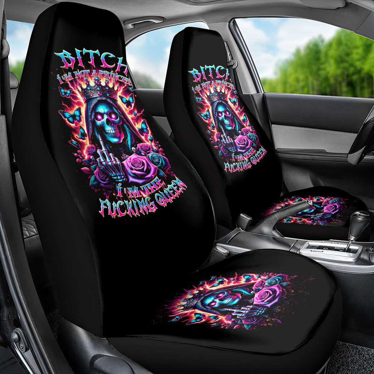 Thunder Skull Car Seat Cover Bitch I'm Not A Princess I'm The Fucking Queen - Wonder Print Shop