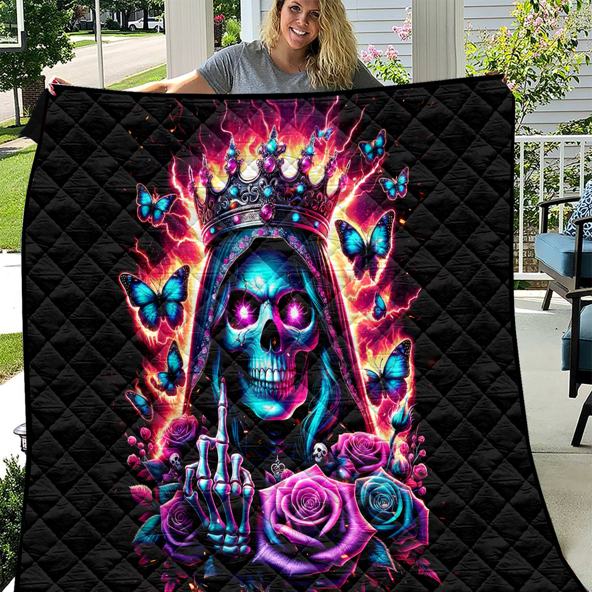 Thunder Skull Quilt Bitch I'm Not A Princess I'm The Fucking Queen