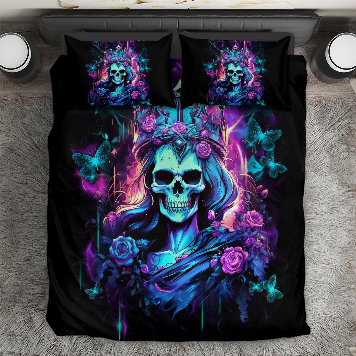 Rose Skull Bedding Set Bitch I'm Not A Princess I'm The Fucking Queen - Wonder Print Shop