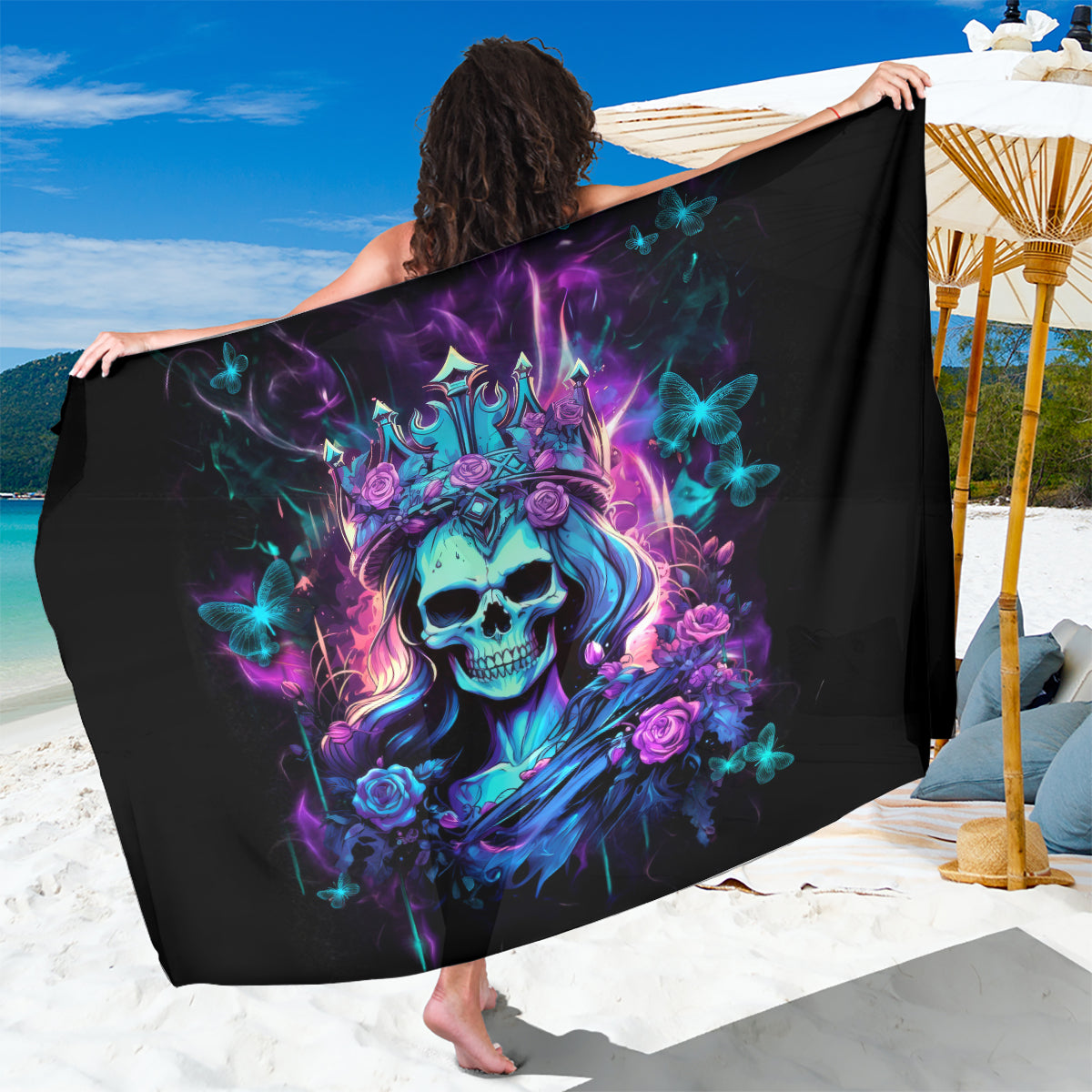 Rose Skull Sarong Bitch I'm Not A Princess I'm The Fucking Queen - Wonder Print Shop