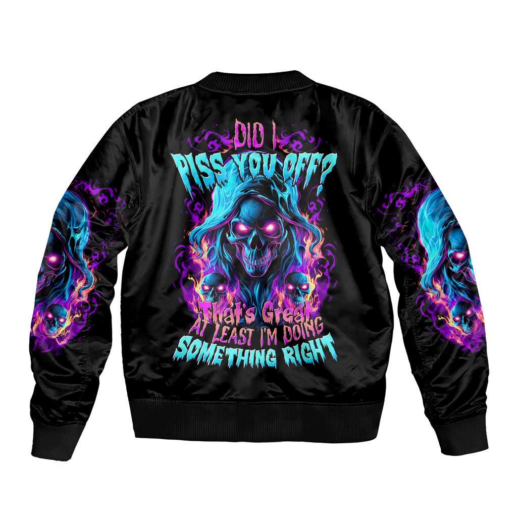 Black bomber jacket with flame skull back graphic and ribbed knit cuffs