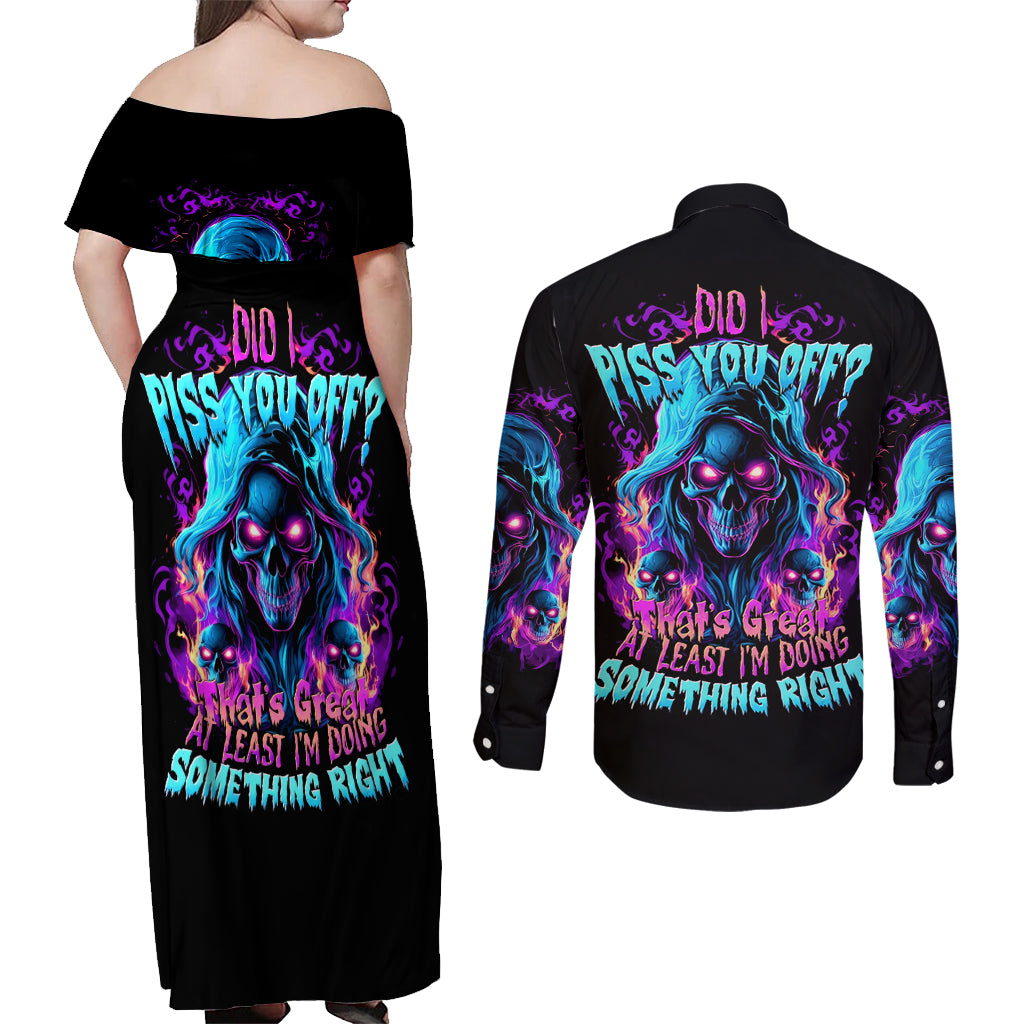 Flame Skull Couples Matching Off Shoulder Maxi Dress and Long Sleeve Button Shirt Did I Piss You Off That Great At Least I'm Doing Something Right - Wonder Print Shop