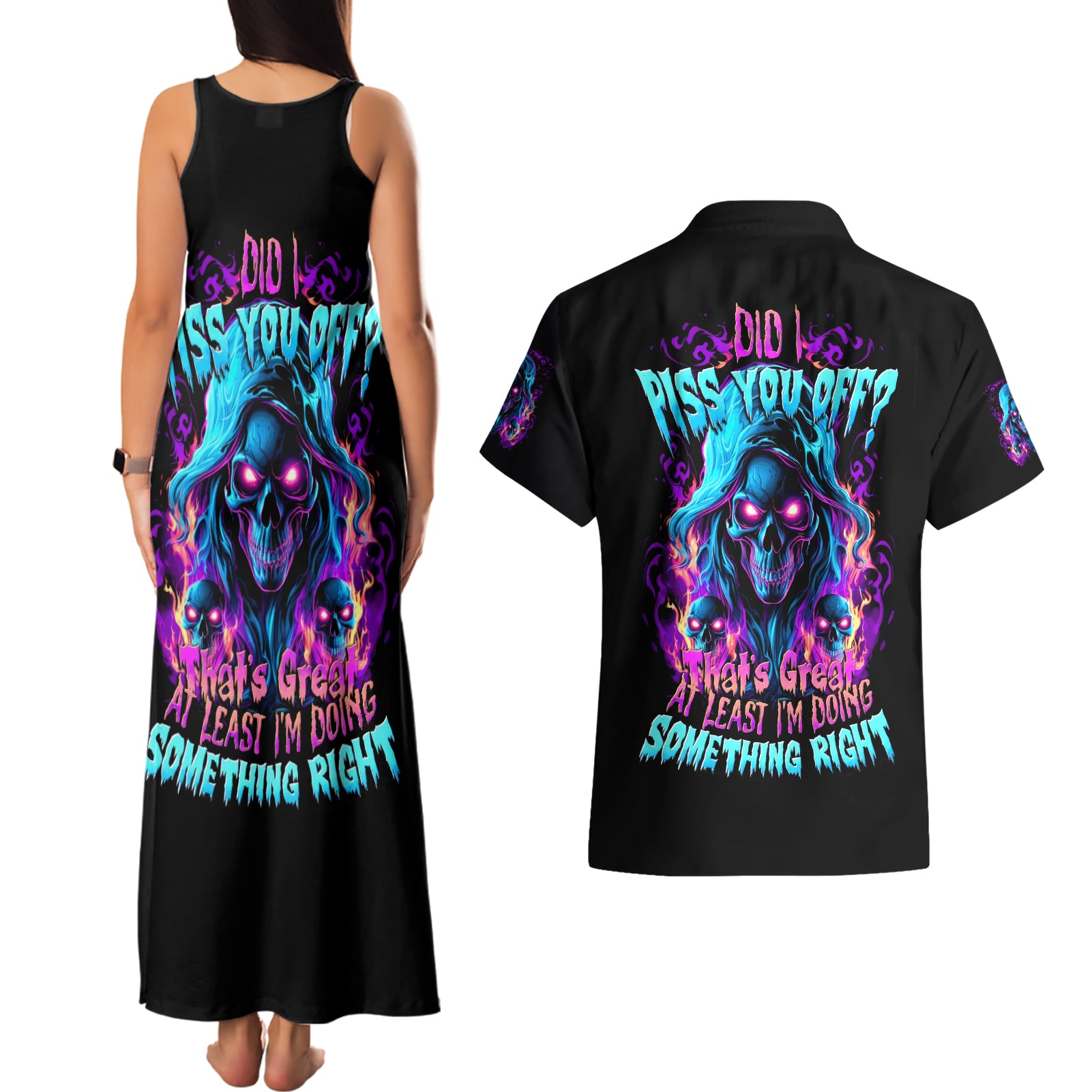 Flame Skull Couples Matching Tank Maxi Dress and Hawaiian Shirt Did I Piss You Off That Great At Least I'm Doing Something Right - Wonder Print Shop