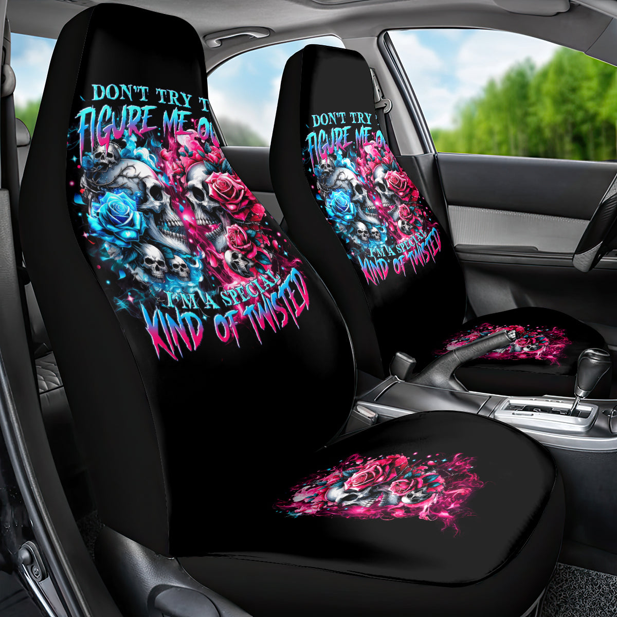 Couple Skull Car Seat Cover Don't Try To Figure Me Out I'm Special - Wonder Print Shop