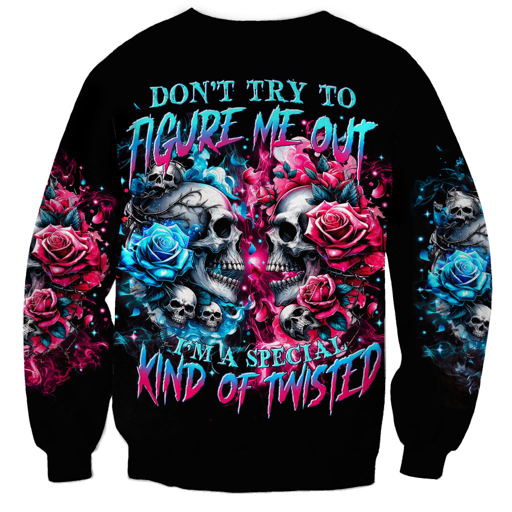 Unisex black sweatshirt with colorful skull and rose front graphic, long sleeves