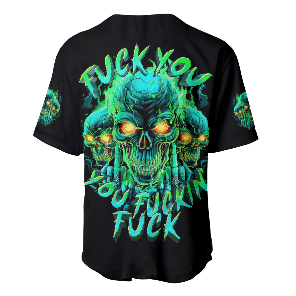 Flame Skull Baseball Jersey Fuck You You Fuckin Fuck - Wonder Print Shop