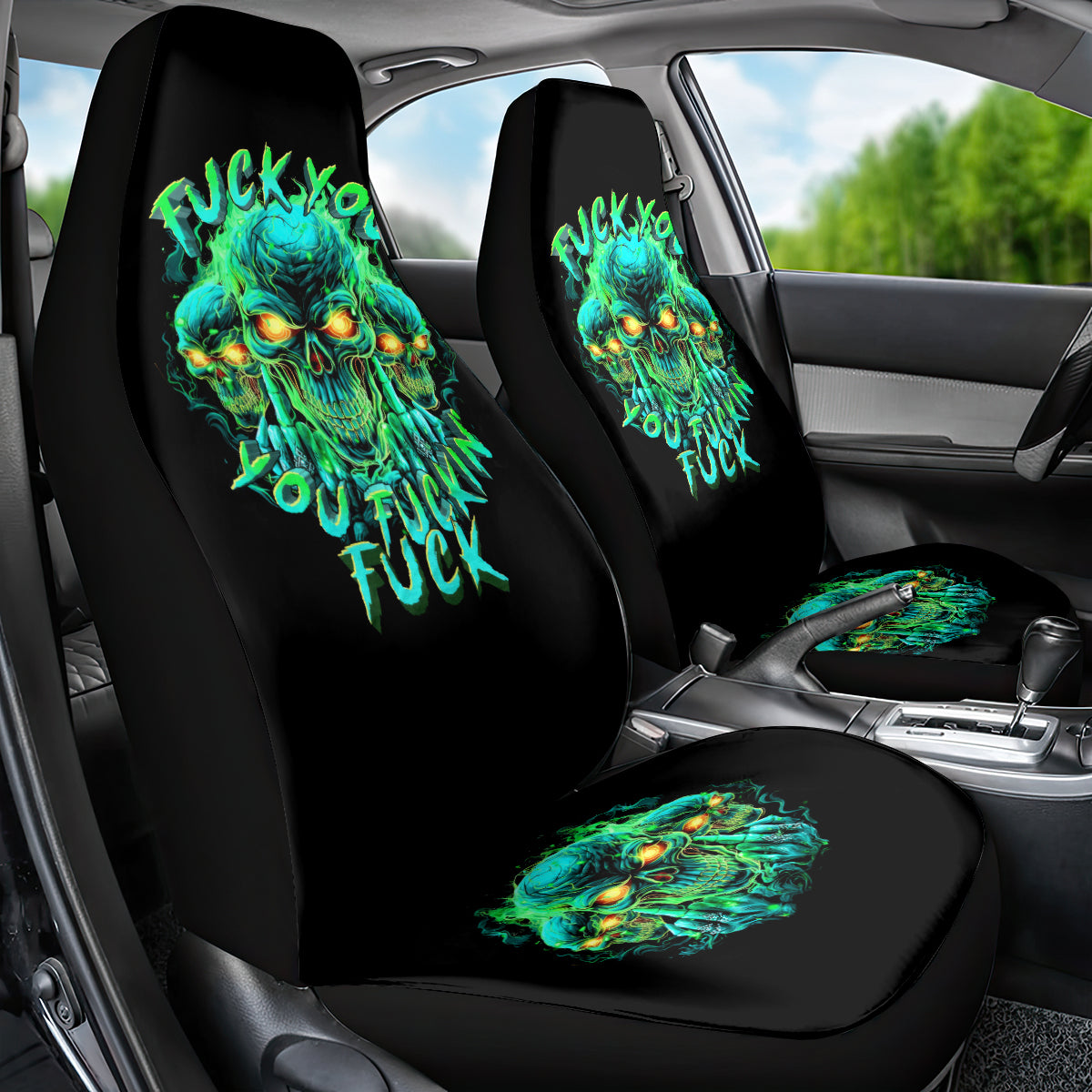 Flame Skull Car Seat Cover Fuck You You Fuckin Fuck - Wonder Print Shop