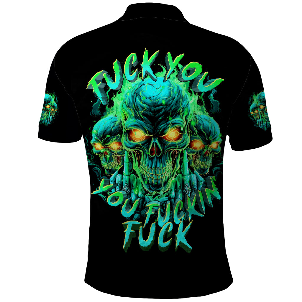 Flame Skull Polo Shirt Fuck You You Fuckin Fuck - Wonder Print Shop