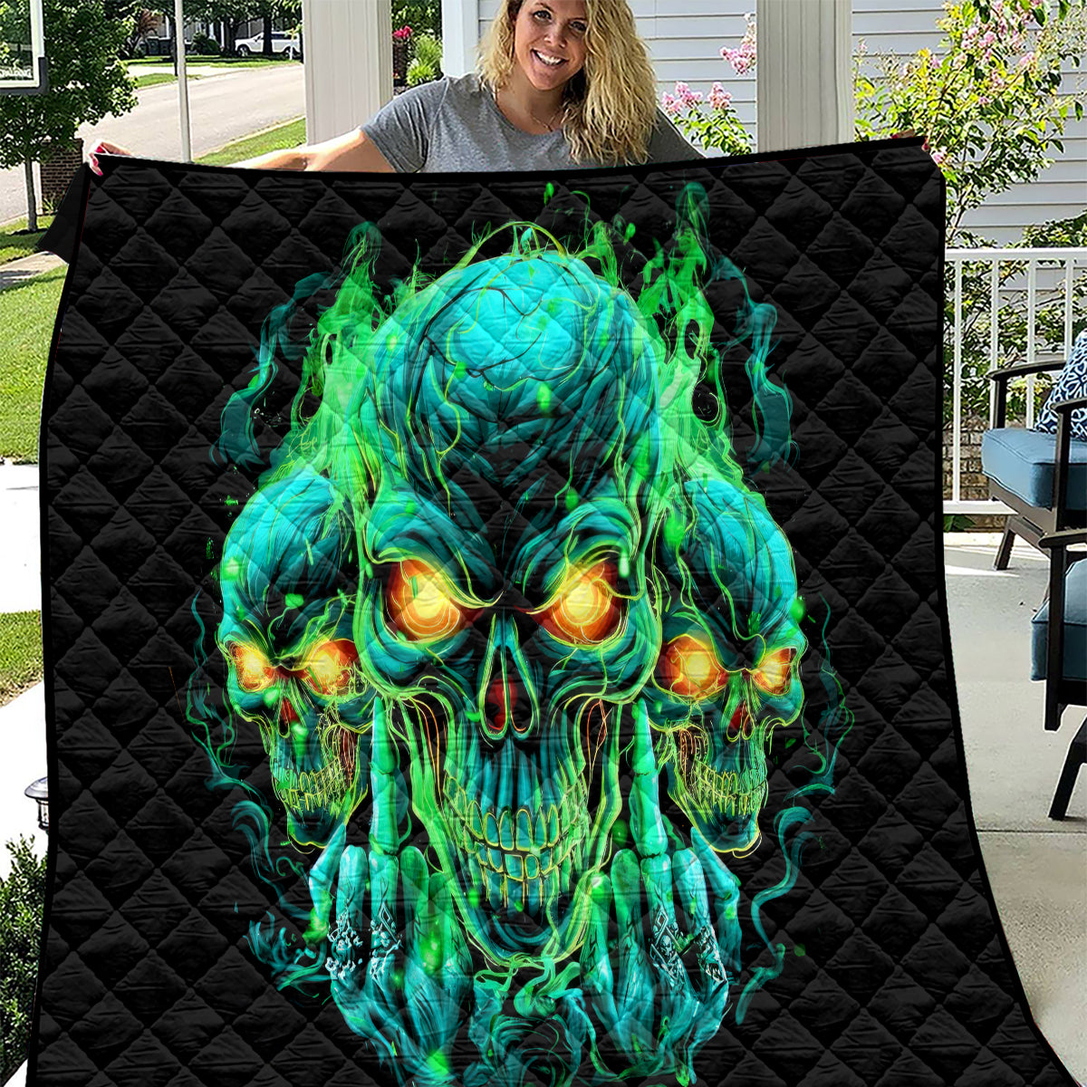 Flame Skull Quilt Fuck You You Fuckin Fuck