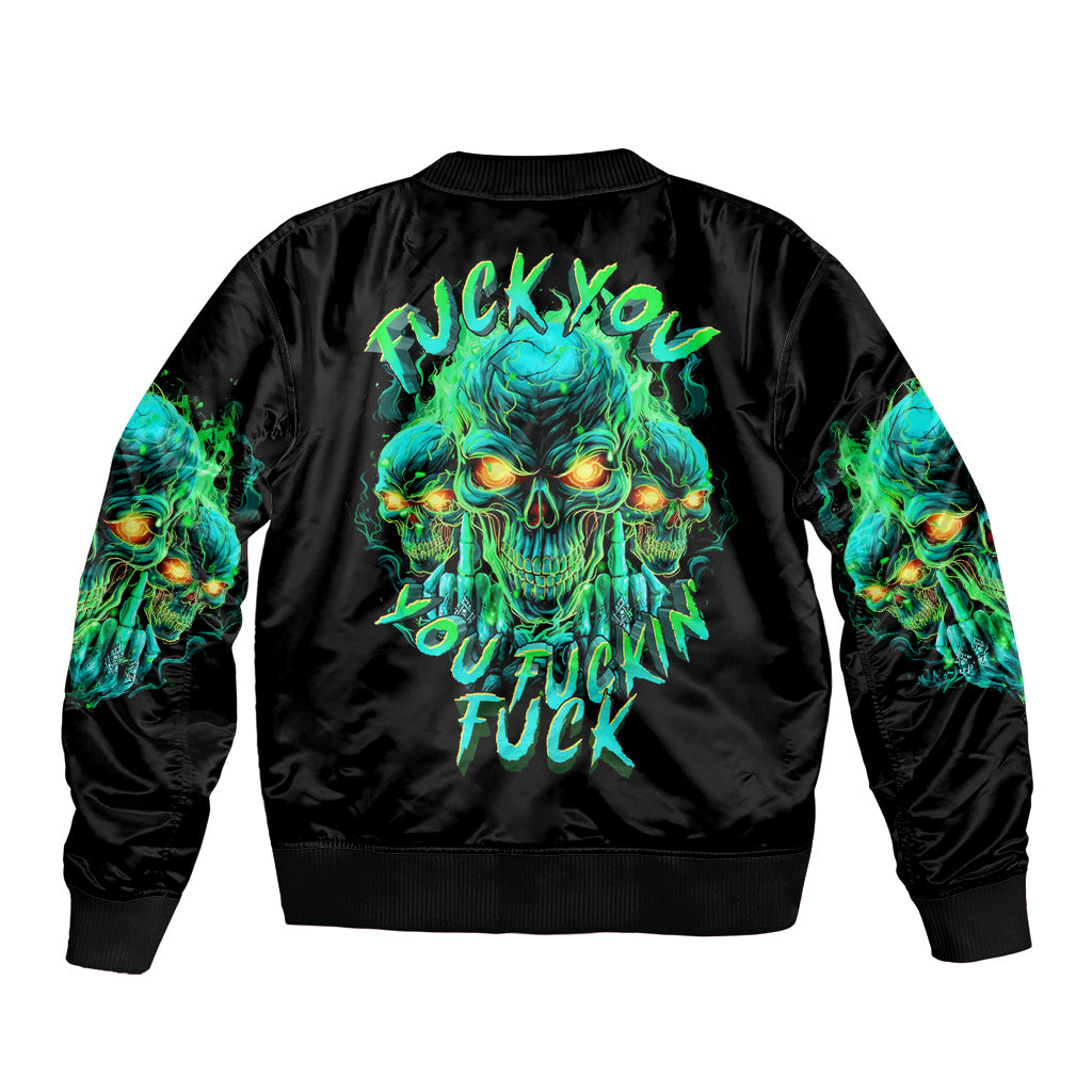 Flame Skull Sleeve Zip Bomber Jacket Fuck You You Fuckin Fuck