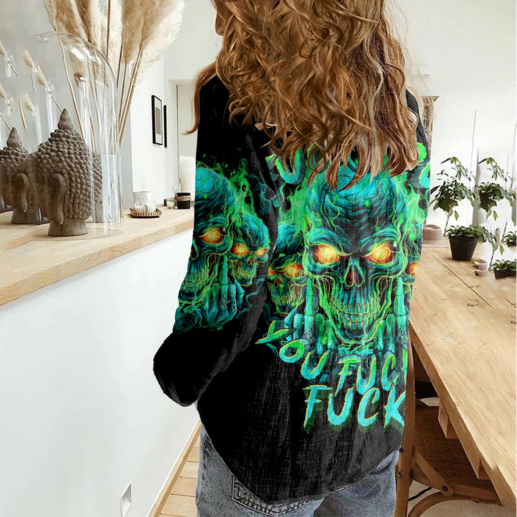 Flame Skull Women Casual Shirt Fuck You You Fuckin Fuck