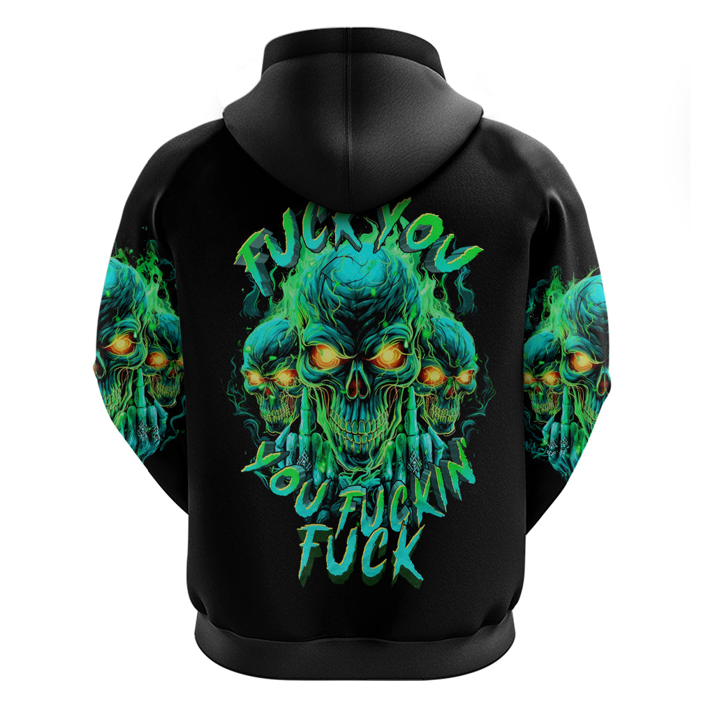 Flame Skull Zip Hoodie Fuck You You Fuckin Fuck - Wonder Print Shop