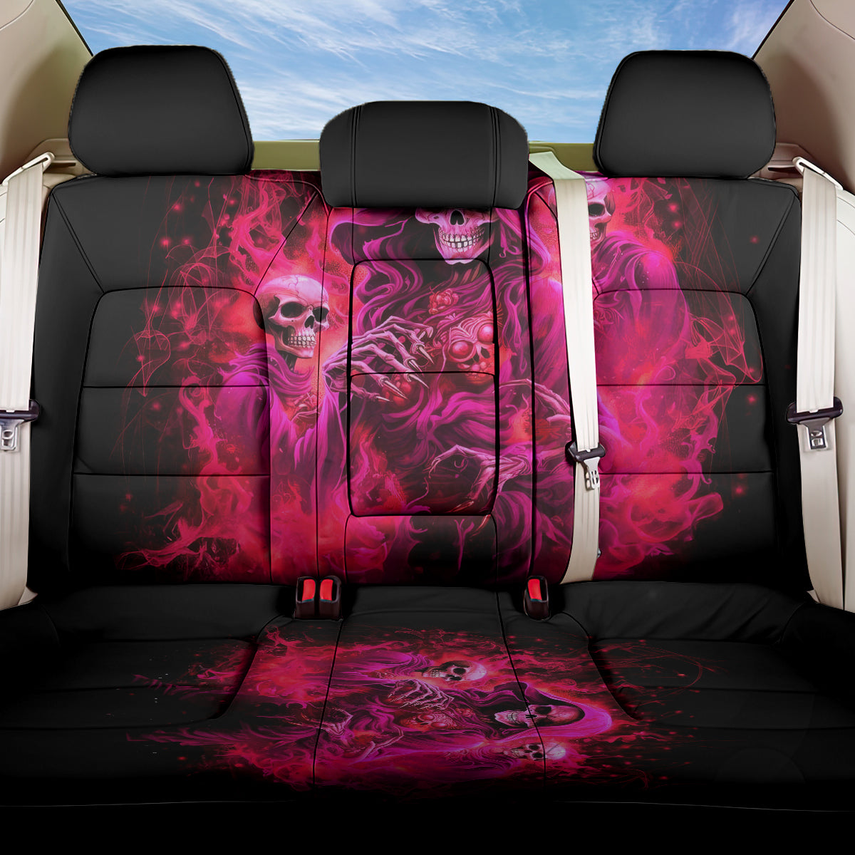 Flame Skull Back Car Seat Cover I Have 3 Sides Quite Sweet Funny Crazy And The Side You Never See - Wonder Print Shop