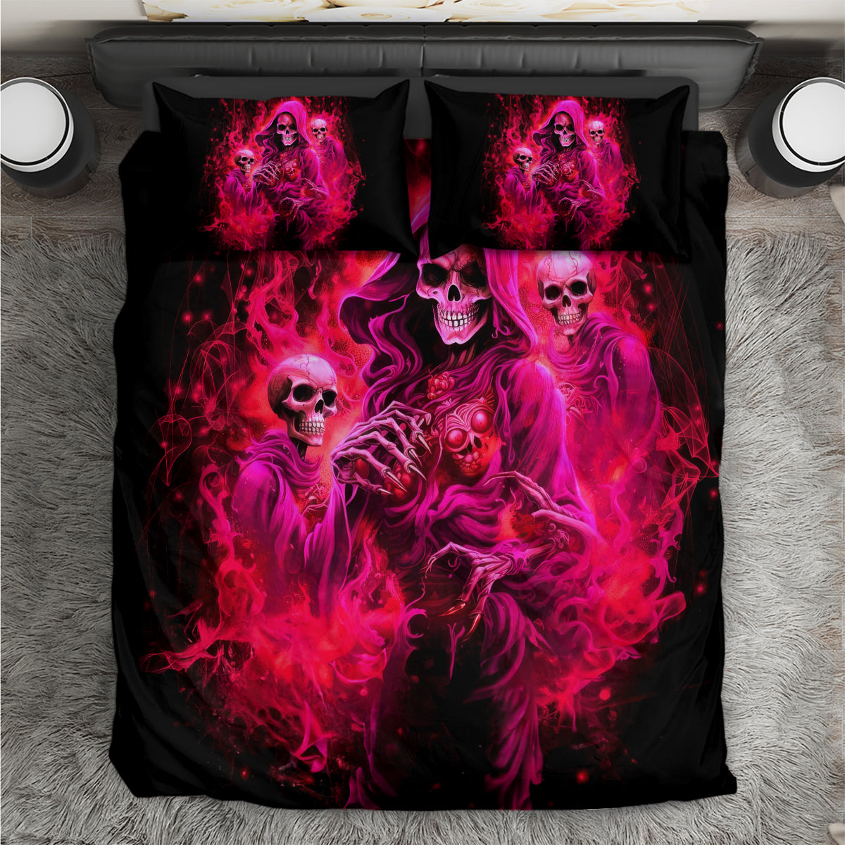 Flame Skull Bedding Set I Have 3 Sides Quite Sweet Funny Crazy And The Side You Never See - Wonder Print Shop