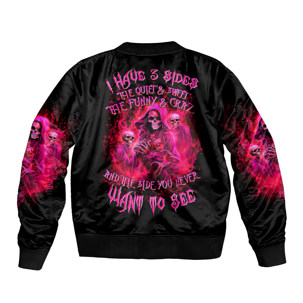 Flame Skull Bomber Jacket I Have 3 Sides Quite Sweet Funny Crazy And The Side You Never See - Wonder Print Shop