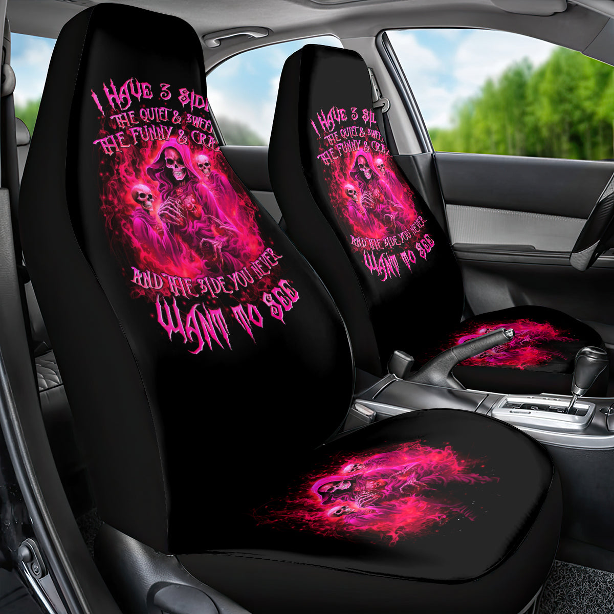 Flame Skull Car Seat Cover I Have 3 Sides Quite Sweet Funny Crazy And The Side You Never See - Wonder Print Shop