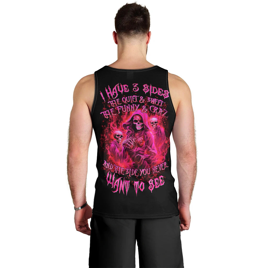 Flame Skull Men Tank Top I Have 3 Sides Quite Sweet Funny Crazy And The Side You Never See - Wonder Print Shop